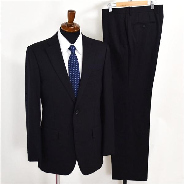 P.S.FA 2つボタン シングルスーツ L A7 ブラック ストライプ ノータック 袖口4つ釦 開...