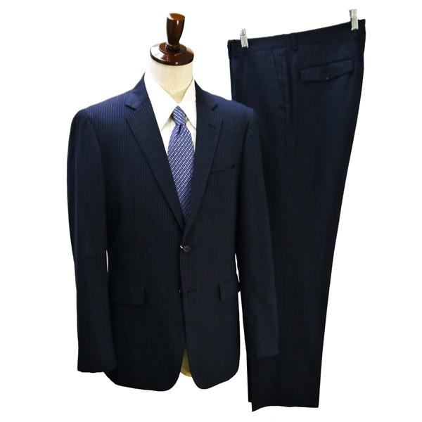 オリヒカ 2つボタン シングルスーツ AB7 L ダークネイビー ストライプ ノータック 本切羽 ス...