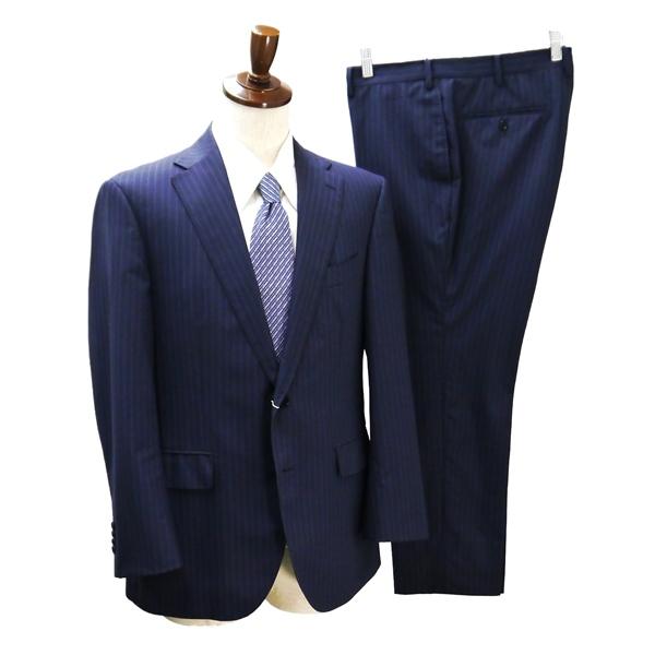 HILTON COLOMBO 2つボタン シングルスーツ BE4 L ダークネイビー ストライプ ノ...