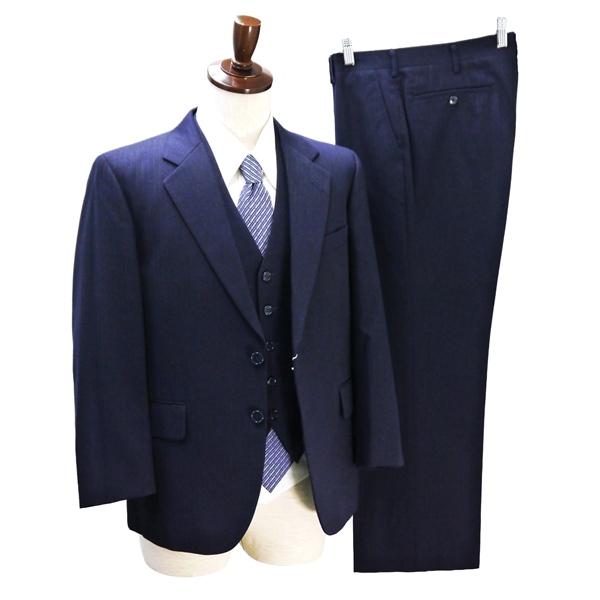 THREE M 3ピース 2つボタン シングルスーツ AB3 S ダークネイビー 濃紺色 ストライプ...
