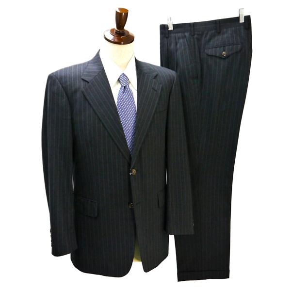 銀座 山形屋 2つボタン シングルスーツ 袖口4つボタン AB7 L ダークグレー 暗灰色 ストライ...