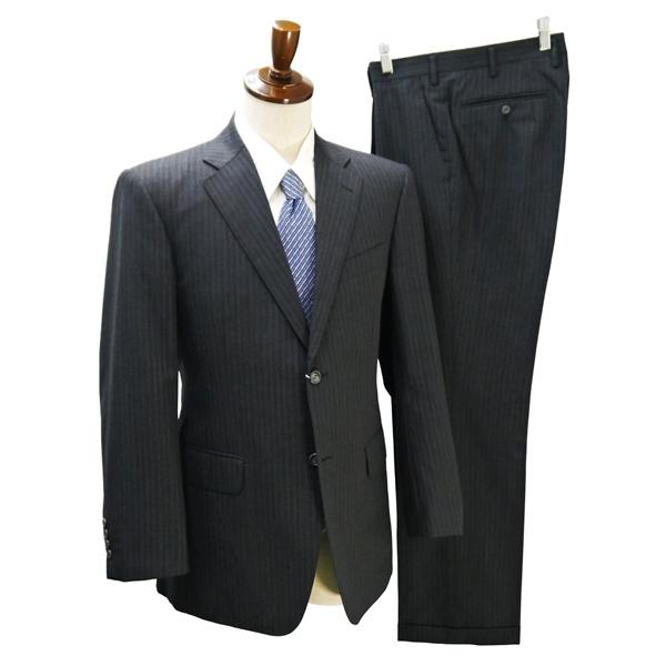 ELEFIT 2つボタン シングルスーツ 袖口4つボタン A6 M ダークグレー 暗灰色 ストライプ...