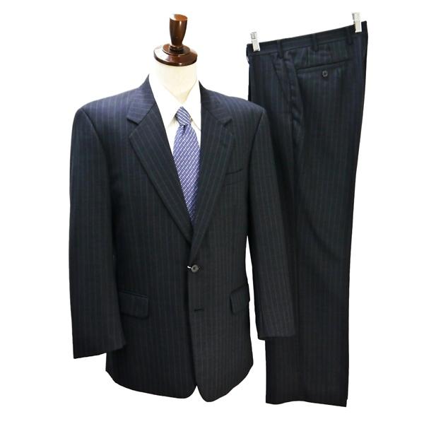 DORMEUIL 2つボタン シングルスーツ 袖口3つボタン A5 M ダークグレー ストライプ ワ...