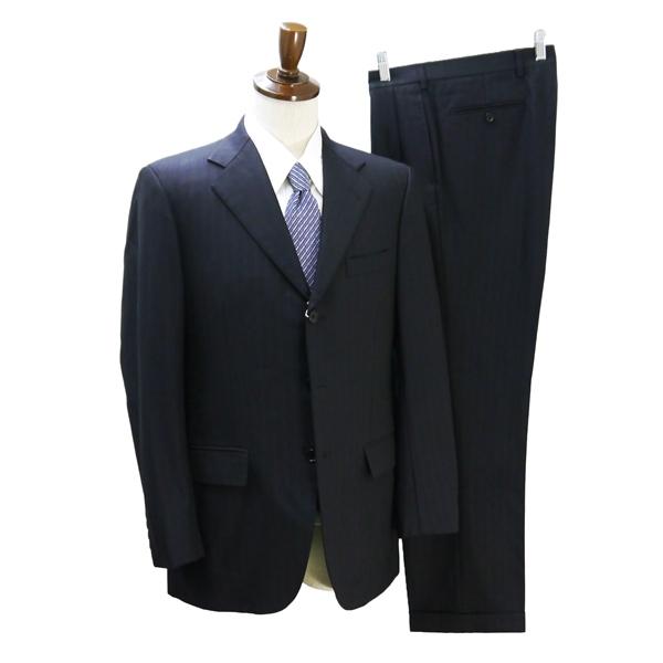 ニューヨーカー 3つボタン シングルスーツ 袖口4つボタン A6 M ダークネイビー ストライプ ツ...