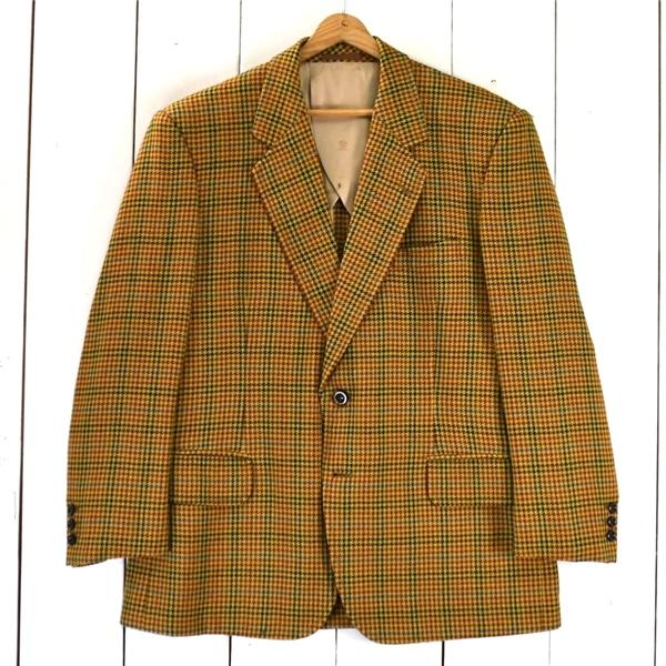 ドーメル DORMEUIL 2つボタン シングル ツイード ジャケット L キャメル ガンクラブチェ...