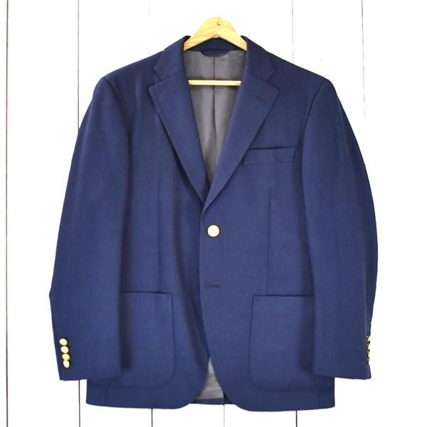 麻布テーラー azabu tailor 英国製生地 モヘヤ混 金ボタン 2つボタン シングル 紺ブレ...