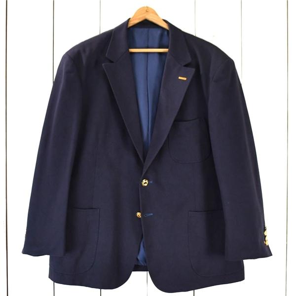 伊製生地 CABALANE コットン100％ 金ボタン 2つボタン シングル 紺ブレザー ジャケット...