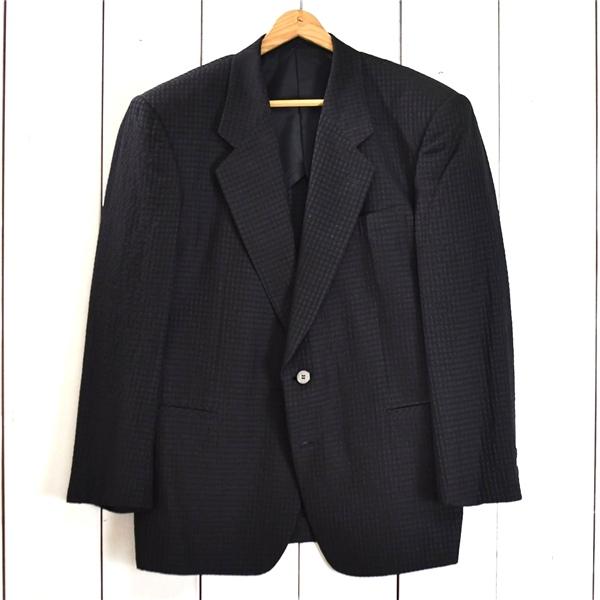 Silk Sucker シルク100％ 2つボタン シングル シアサッカー ジャケット S ブラック...