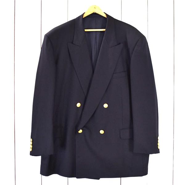 アクアスキュータム Aquascutum 金ボタン 4つボタン ダブル 紺ブレザー ジャケット XL...