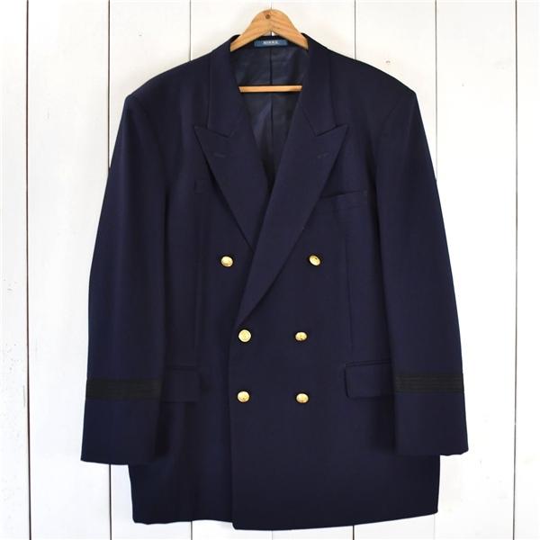 NIKKE 昭和レトロ 制服 6つボタン ダブル 金ボタン 紺ブレザー ジャケット L ダークネイビ...