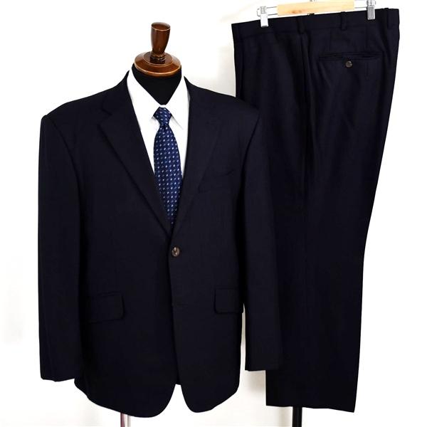 PARTENZA 伊製 ゼニア生地 2つボタン シングルスーツ L BB6 ダークネイビー ストライ...