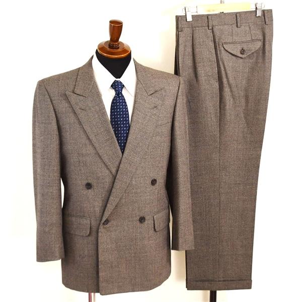 バーバリー 4つボタン ダブルスーツ S A4 ダークグレージュ 千鳥格子 袖口4つ釦 開き見せ B...