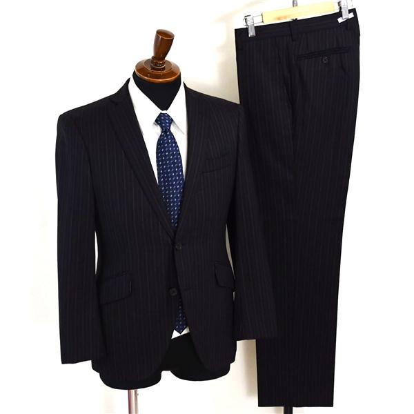オリヒカ 2つボタン シングルスーツ S Y4 ブラック ストライプ ノータック 袖口4つ釦 開き見...