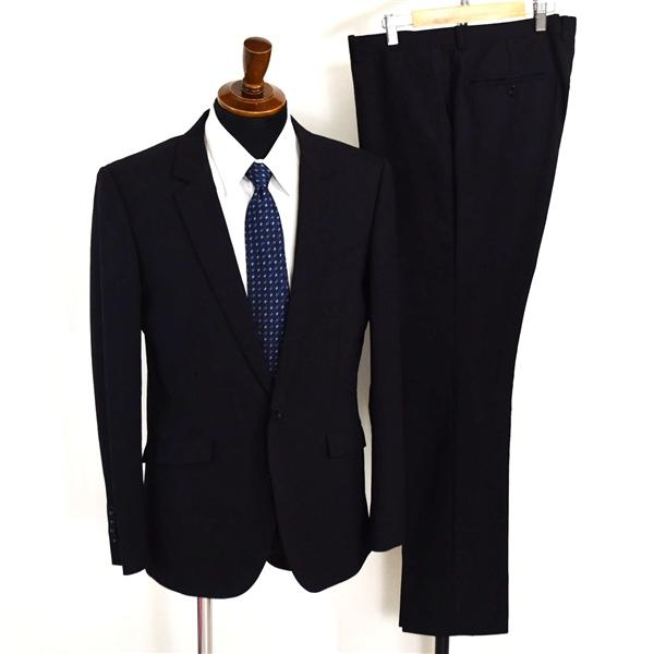 スーツセレクト 2つボタン シングルスーツ L AB6 ブラック ストライプ ノータック 袖口4つ釦...