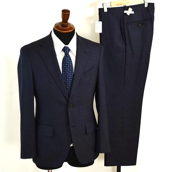 ONLY 2つボタン シングルスーツ S A4 ダークネイビー マイクロチェック ノータック 袖口4...