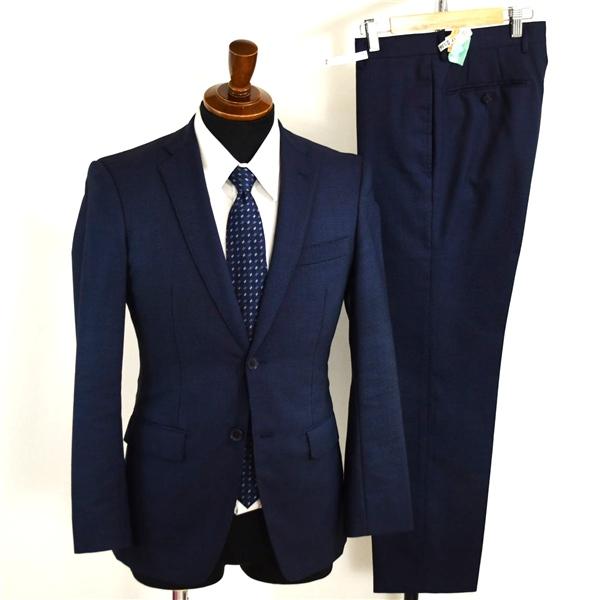 トゥモローランド 2つボタン シングルスーツ S YA4 ダークネイビー 千鳥格子 ノータック 袖口...