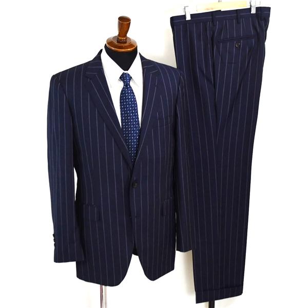 P.S.FA 伊製 100's生地 2つボタン シングルスーツ XL A8 ダークネイビー ストライ...
