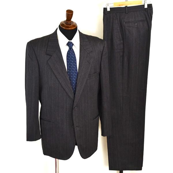 カルバンクライン 2つボタン シングルスーツ L AB6 ダークグレー ストライプ Calvin K...