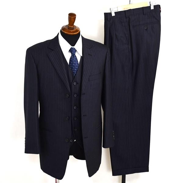 MEN'S TENORAS シルク混 3ピース 3つボタン シングルスーツ M A5 ダークネイビー...