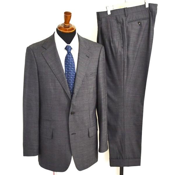 ユニバーサルランゲージ 伊製 REDA生地 段返り 3つボタン シングルスーツ L AB7 ダークグ...