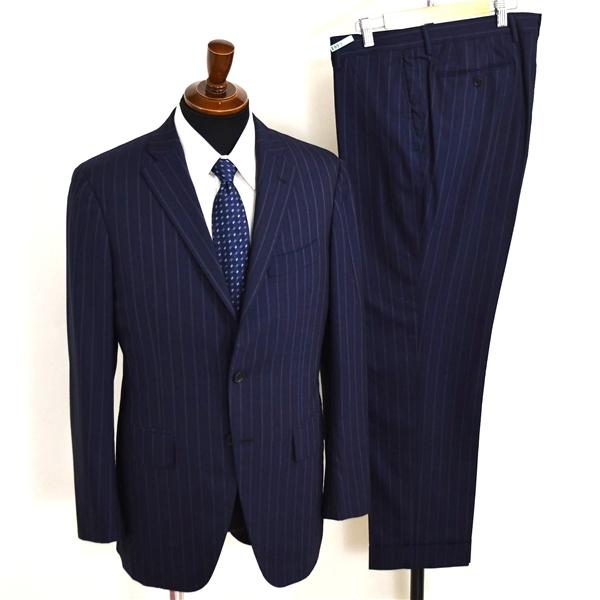 ユニバーサルランゲージ 伊製 ゼニア生地 2つボタン シングルスーツ L A7 ダークネイビー スト...