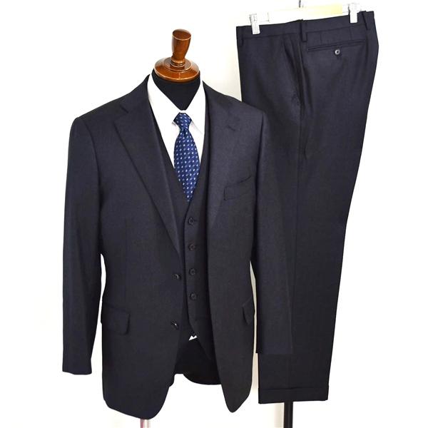 ユニバーサルランゲージ 伊製 REDA生地 3ピース 3つボタン シングルスーツ L A7 ダークグ...