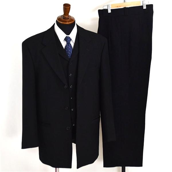 GIOVE GIUNOE 3ピース 3つボタン シングルスーツ L Y7 ブラック ストライプ スリ...