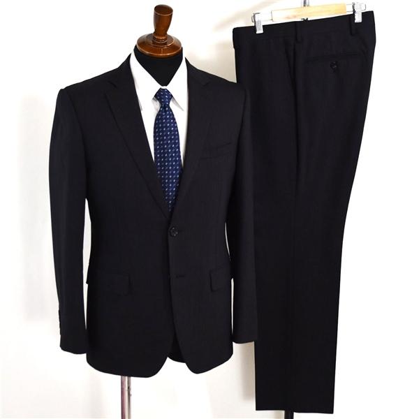 ダーバン 2つボタン シングルスーツ M A6 ブラック ストライプ ノータック 袖口4つ釦 開き見...