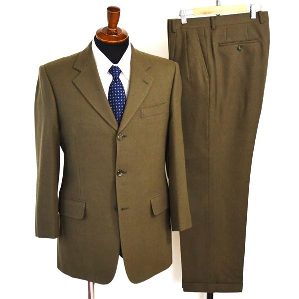 NINA RICCI 3つボタン シングルスーツ S A4 カーキ ツータック 袖口3つ釦 開き見せ...