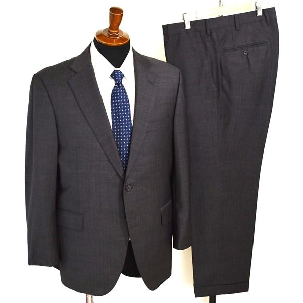 五大陸 2つボタン シングルスーツ M BB4 ダークグレー ストライプ ノータック 袖口4つ釦 開...