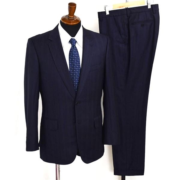 ポールスミス 伊製 ゼニア生地 2つボタン シングルスーツ L A6 ダークネイビー ストライプ ノ...