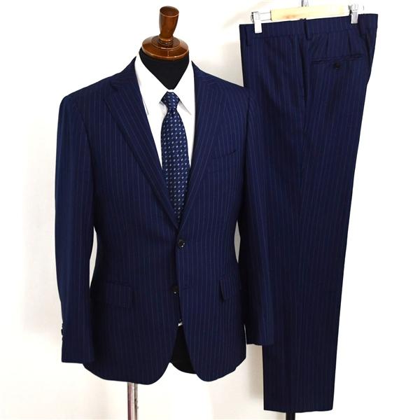 Mr.JUNKO 2パンツ 2つボタン シングルスーツ M A5 ダークネイビー ストライプ ノータ...