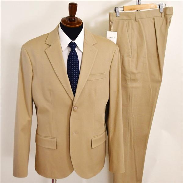 新品同様 未使用品 タグ付き agn?s b. 2つボタン シングルスーツ XL A8 ベージュ ノ...