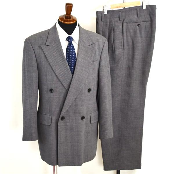 MEN'S TENORAS 4つボタン ダブルスーツ L YA7 ダークグレー ストライプ 袖口3つ...