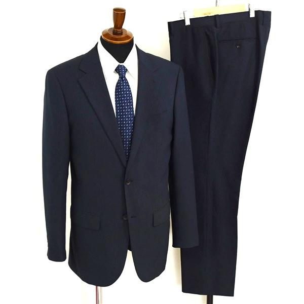 P.S.FA 2つボタン シングルスーツ XL A8 ダークネイビー ストライプ ノータック 袖口4...