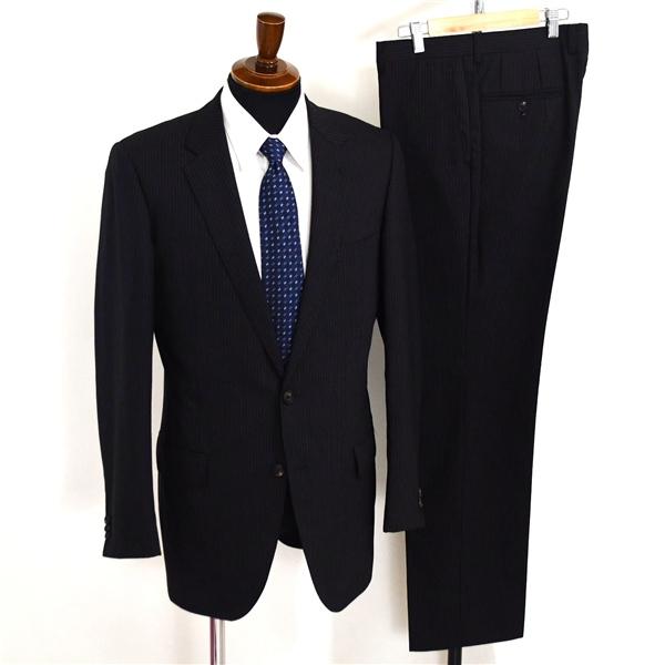 P.S.FA 2つボタン シングルスーツ L Y8 ブラック ストライプ ノータック 袖口4つ釦 本...