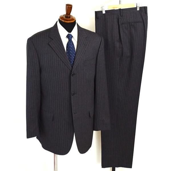 RITORNO 3つボタン シングルスーツ XL AB8 ダークグレー ストライプ ノータック 袖口...