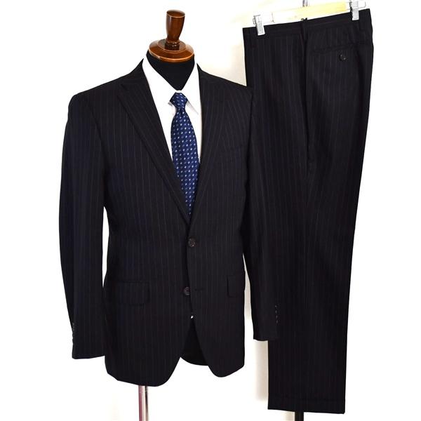 Mr.JUNKO 2パンツ 2つボタン シングルスーツ M YA5 ブラック ストライプ ノータック...
