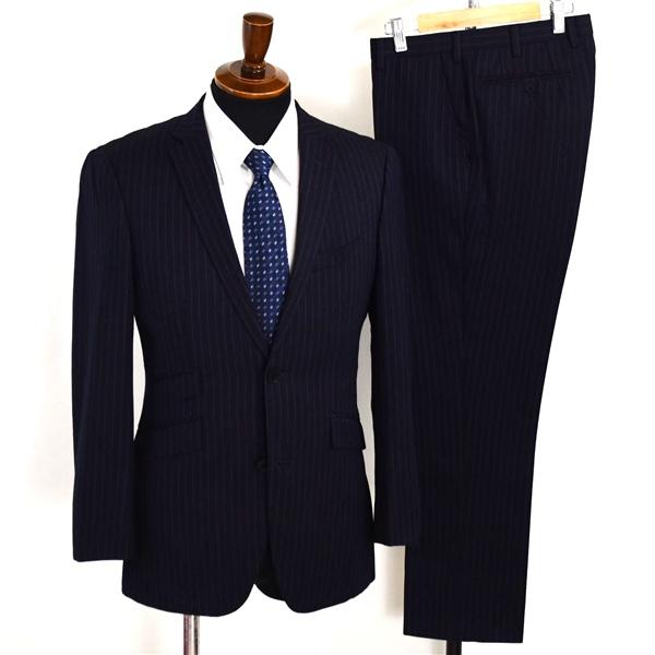 美品 バーバリー ブラックレーベル 2つボタン シングルスーツ S Y4 ダークネイビー ストライプ...