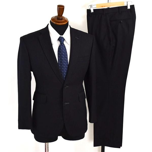 英国製 ドーメル シルク混 カシミヤ混 2つボタン シングルスーツ S A3 ブラック ストライプ ...