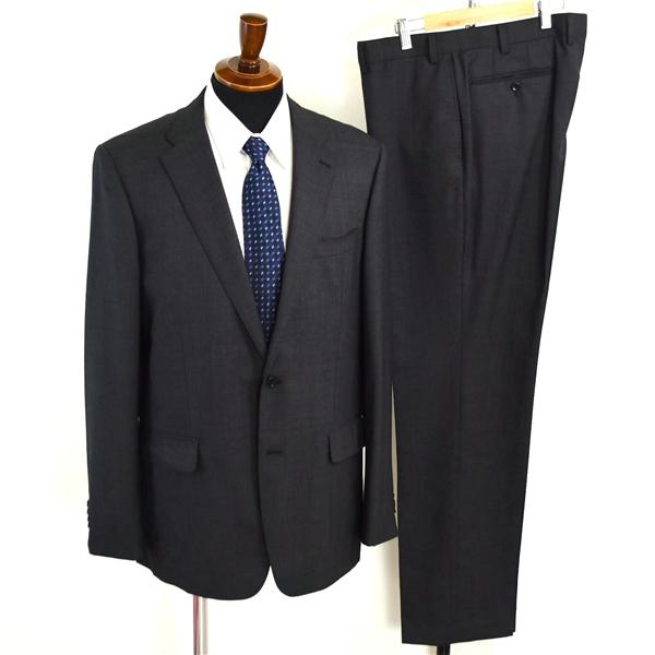 HILTON 2つボタン シングルスーツ XL AB8 ダークグレー ストライプ ノータック 袖口4...