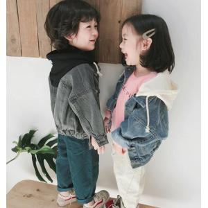 ジャケット ブルゾン デニム Ｇジャン ワイドシルエット フード付き ライトアウター 韓国系子供服 キッズ 男の子 女の子 秋 冬