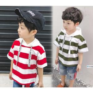 Ｔシャツ 半袖 パーカー クラッシュ ダメージ レターロゴテープ ボーダー 韓国韓国系子供服 キッズ 男の子 女の子 2021 春 夏