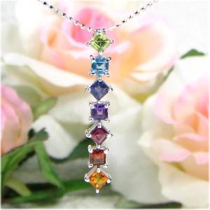 半貴 石 7色 K18 YG WG PG ペンダント ネックレス ダイヤ 0.10ct 【 アミュレット ・ お守り ・ 厄除け ・ 開運 】 スクエアカット｜cofanetto-gioia