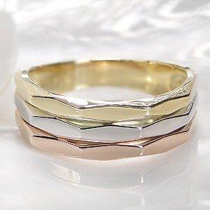 K18YG/PG/PT スリーカラー 重ねづけ風地金リング : コファネット  