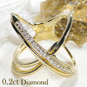 K18 YG クロスライン ダイヤモンド リング【0.20ct】【送料無料】4月  