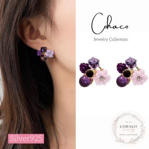 フラワーピアス 花 花びら ホワイト パール 3連 チェーン ゴールド