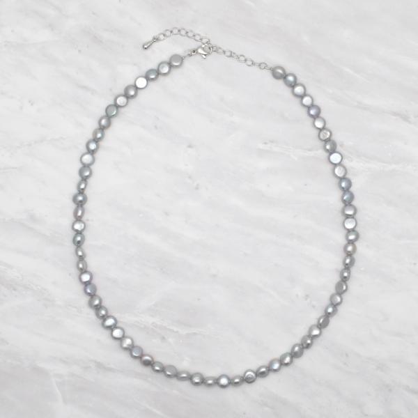 淡水パール ネックレス グレーブルー 約5.0mm バロック 真鍮 サージカルステンレス K14GF...