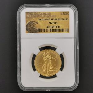 U.S.A. アメリカ 20ドル 金貨 2009 ダブルイーグル ウルトラハイレリーフ スラブ入り NGC MS 70PL プルーフライク｜coin-shichifukuhonpo