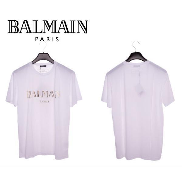 BALMAIN バルマン Tシャツ 半袖 12120 白 メンズ ブランド ゴールド ロゴ Tシャツ...